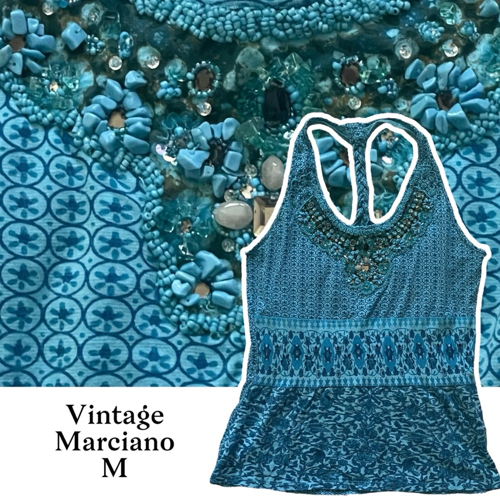 Y2K Marciano Blue Embellished Backless Tank Top